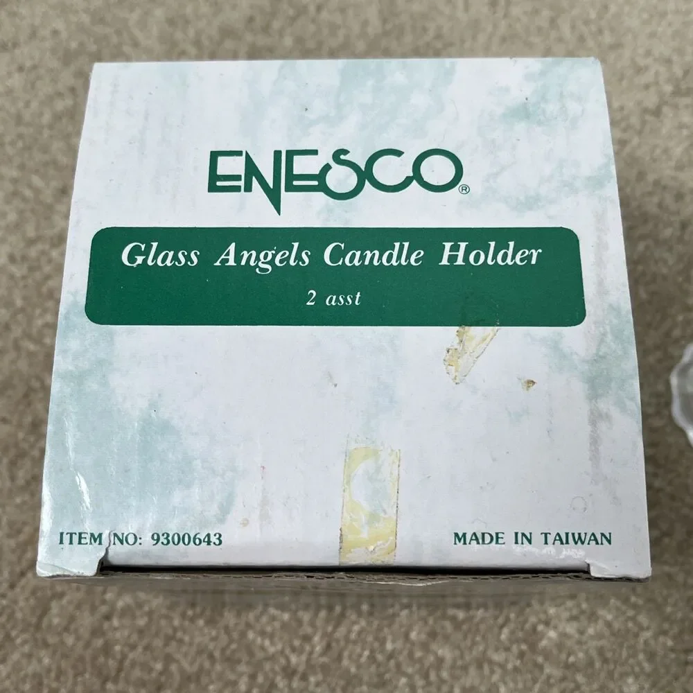 Enesco Glass Angels Candle Holder Votive 3 Sided In Box & Vanilla-scented Candle
